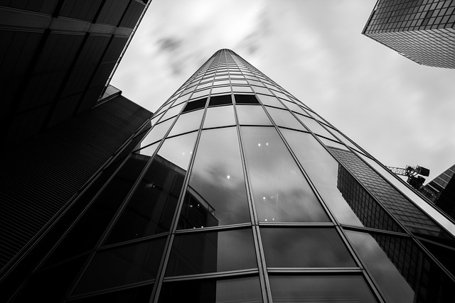 Tmavé skleněné panely. 