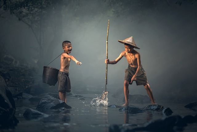děti při rybaření